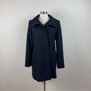 Cole Haan Black Wool Collared Coat Jacket Women Size 12 Button Snap Front